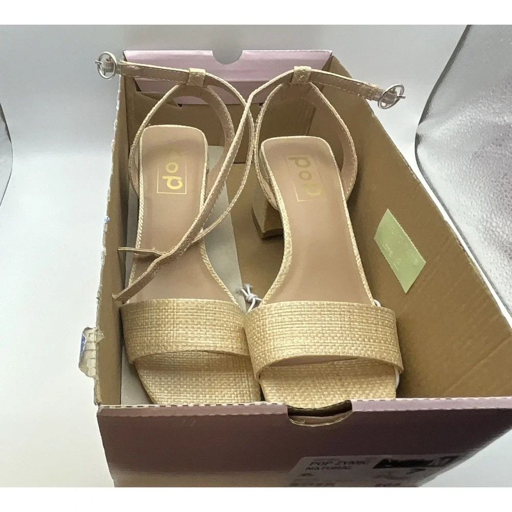 Womens Pop Zymic Natural Heeled Sandals -‎ New - Size 7